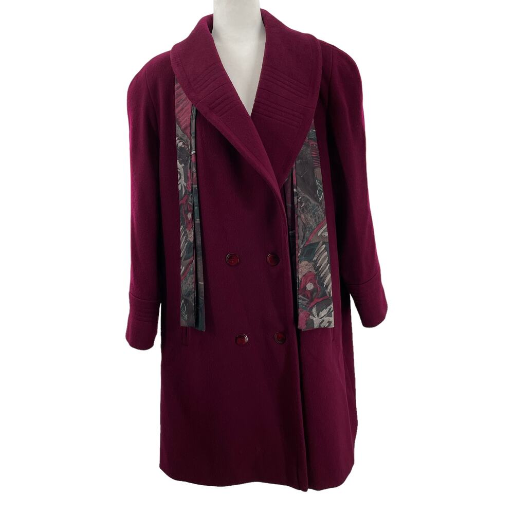 Vintage 80s Alorna Maroon Wool Classic Oversized Long Winter Midi Pea Coat XL